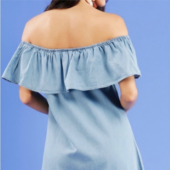 Zara Woman Premium Denim Chambray Off the Shoulder Mini Dress Size Small - Picture 3 of 9
